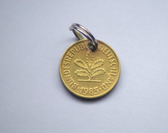 1983 41st birthday, 5 Pfennig piece key ring, FRG, Pfennig, West lucky charm birth year gift Easter Valentine's Day