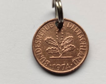 1974 50th birthday, 2 pfennig coin anniversary, day of honor, golden wedding, commemorative year, Mother's Day key ring, Father's Day lucky penny