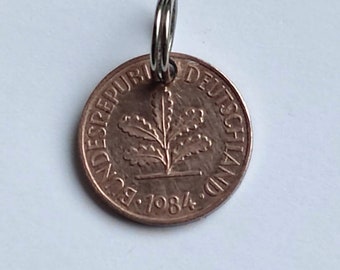 1984 40th birthday 2 pfennig coin, key ring, BRD, pfennig, Easter, Valentine's Day, gift personal BRD anniversary