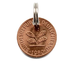 1980 45th 46th Birthday, 1 Pfennig Gift Friends Keychain Mother&#39;s Day Father&#39;s Day Personal Gift Attention Souvenir