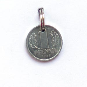 1989 36e verjaardag Moederdag Vaderdag cadeau vriend plezier, sleutelhanger, klassenreünie 1 Pfennig DDR Oost gelukspenning souvenir