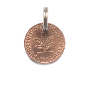 1968 57e 58e verjaardag 1 Pfennig herdenkingsjaar sleutelhanger klein item persoonlijk cadeau onder de 10 euro gelukspenning oma opa