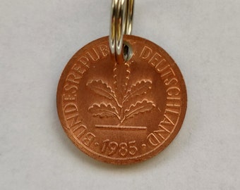 1985 39th Birthday 1 Pfennig Anniversary Mother's Day Father's Day Keychain Class Reunion BRD West Coin Gift Easter Valentine's Day