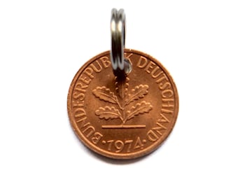 1974 52nd birthday 1 pfennig key ring lucky penny Father's Day Mother's Day housewarming gift friend small token of appreciation Rare