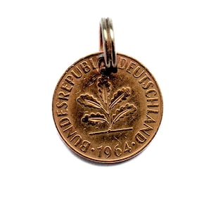 1964 61st 62nd birthday, 2 Pfennig keyring Rare little attention personal gift for grandma grandpa under 10 Euro friends