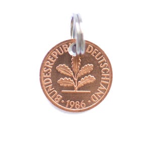 1986 39e 40e verjaardag 1 Pfennig jubileum persoonlijk cadeau sleutelhanger gelukspenny klein cadeau onder de 10 euro verhuizen