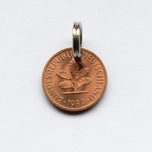 1984 40th Birthday 1 Pfennig Anniversary Honorary Day Mother's Day Commemorative Year Key Ring West Germany Father's Day Lucky Coin Gift Easter