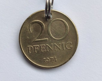 1974 50th Birthday, 20 Pfennig Coin, Purse Pendant, Golden Wedding, Commemorative Year, Fun, Key Ring, Easter