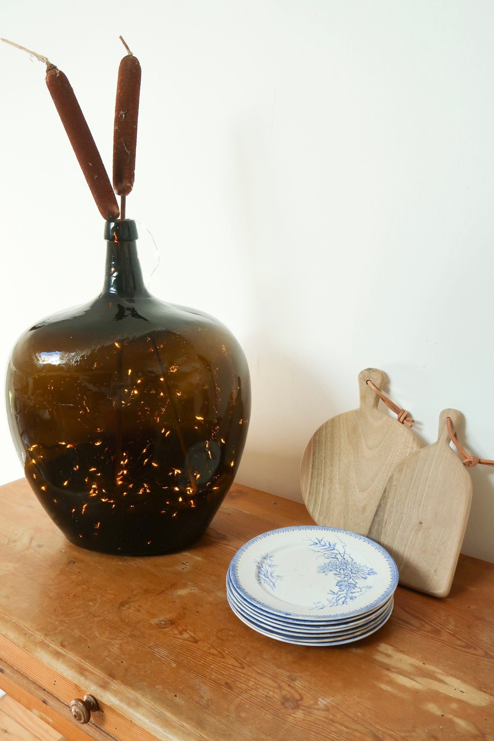 Dame-Jeanne Ancienne Ambre Foncé 15 Litres - Bonbonne Verre Vase