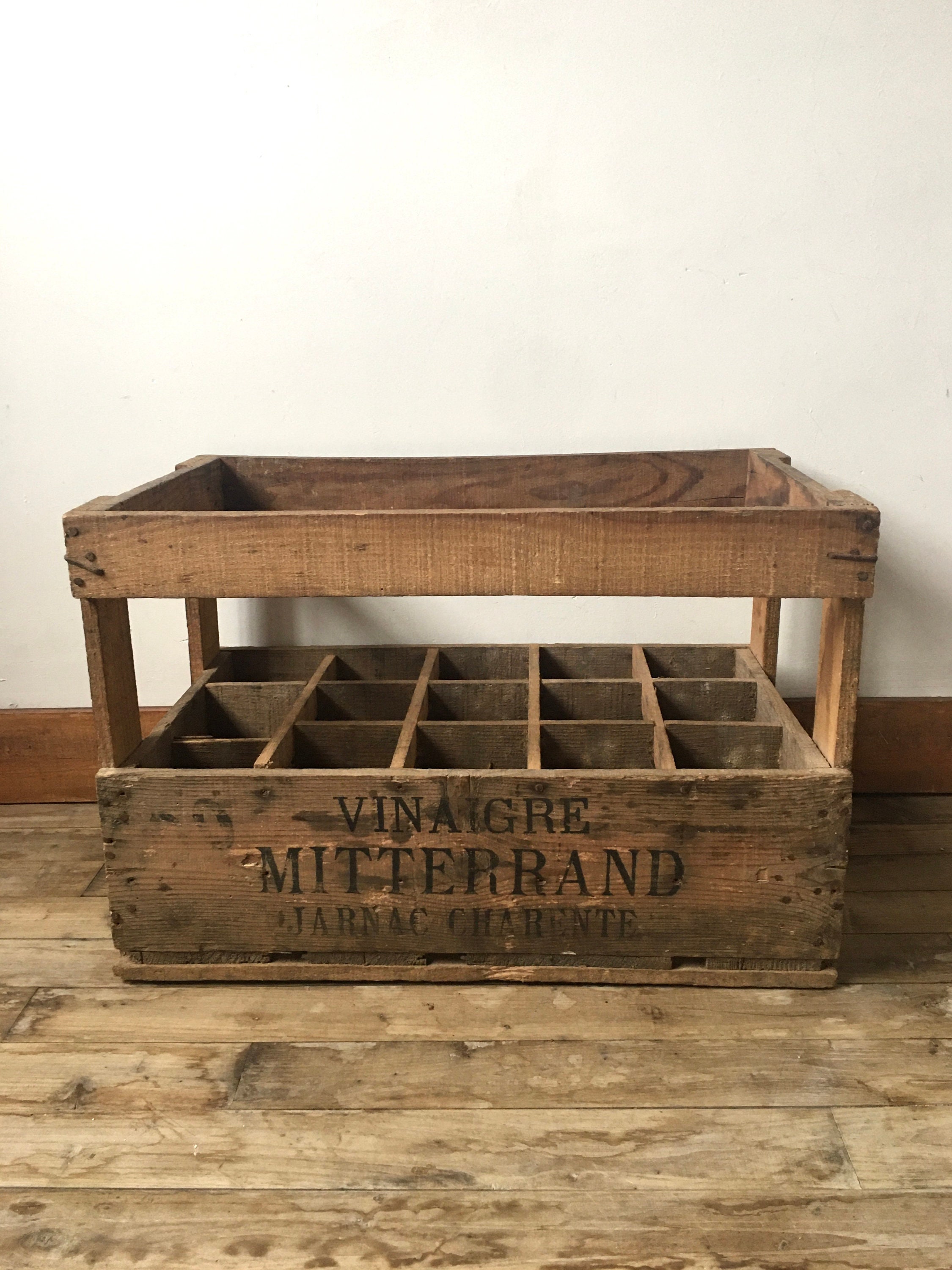 Rare Caisse à Bouteilles Famille Mitterrand en Bois, Casier Bouteilles, Rangement Vintage