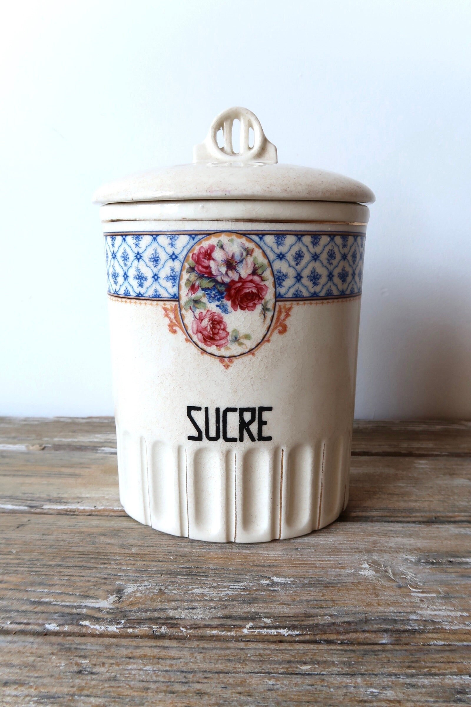 Pot à Sucre Ancien en Céramique, Boîte Épices Vintage, Campagne Rustique, Shabby