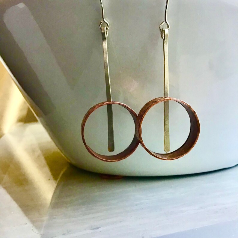 Hammered Copper and Silver Mixed Metal Earrings Made of Etsy