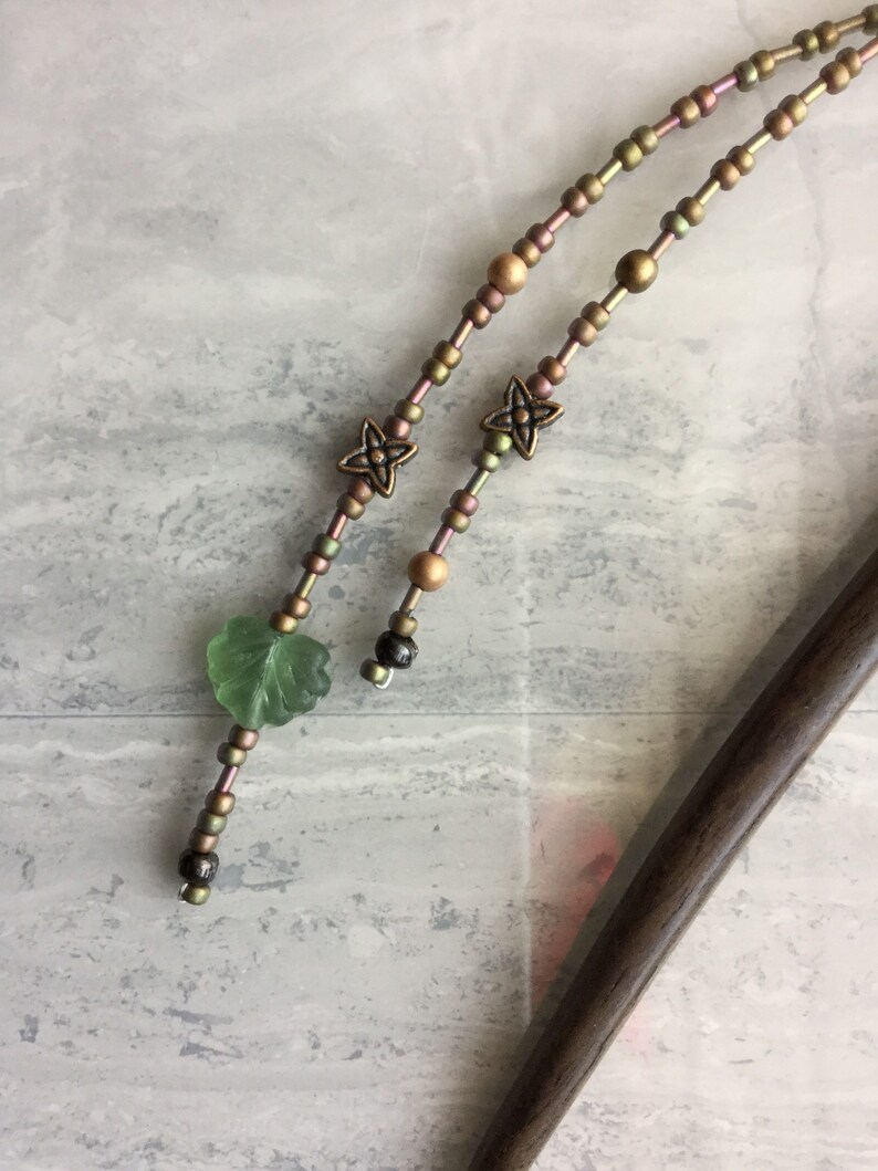 Sandalwood Hair Stick with Decorative Bead Strands.