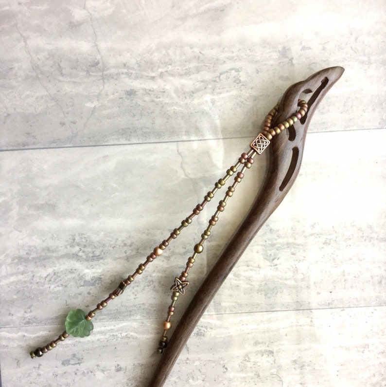 Sandalwood Hair Stick with Decorative Bead Strands.