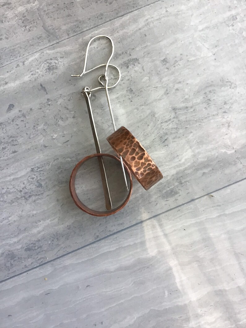 Hammered Copper and Silver Mixed Metal Earrings Made of Etsy