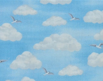 Fabrics Seagulls Clouds Maritime Coast Sea Birds Blue Patchwork Fabrics Pictures beside the sea clouds Seagulls Makower Cotton 1/2 Meter