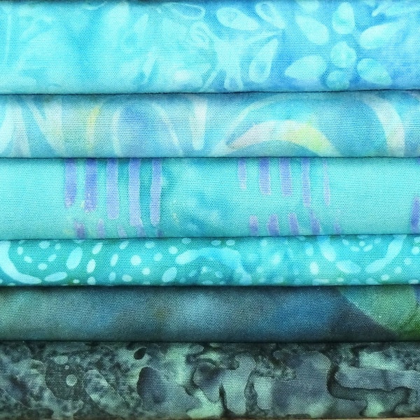 Batik fabrics blue turquoise mint aqua green combination fabrics fabric package 25 cm x 1.12 mtr. Benartex blue batik fabrics