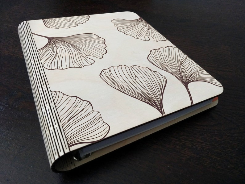 Engraved Book with hand drawn leaves Notebook Sketchbook Etsy