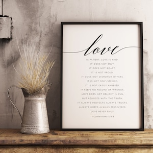 1 Corinthians 13 Bijbel Quote Print Bijbel Verzen Print Bijbelse Wedding Love is Patient Printable Room Decor Quote Vers Schrift Wall Art