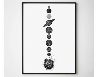 Solar System Printable Wall Art Space Poster Black and White Planets Space Print Astronomy Galaxy Room Decor Solar System Poster Minimalist