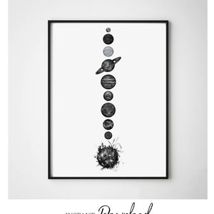 Solar System Printable Wall Art Space Poster Black and White Planets Space Print Astronomy Galaxy Room Decor Solar System Poster Minimalist image 1