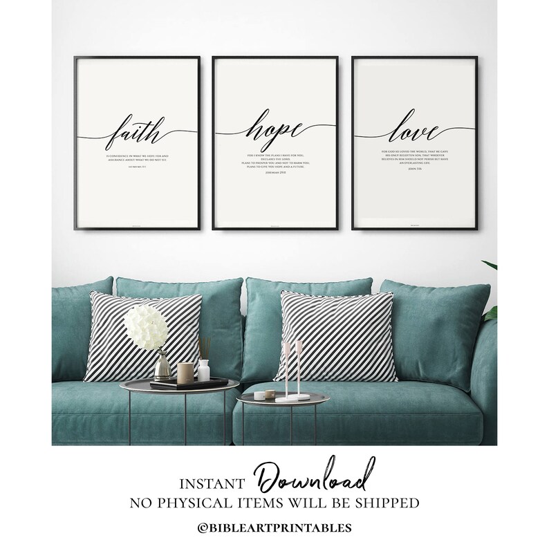 Set of 3 Bible Verse Wall Art Scripture Wall Art Faith Hope Etsy