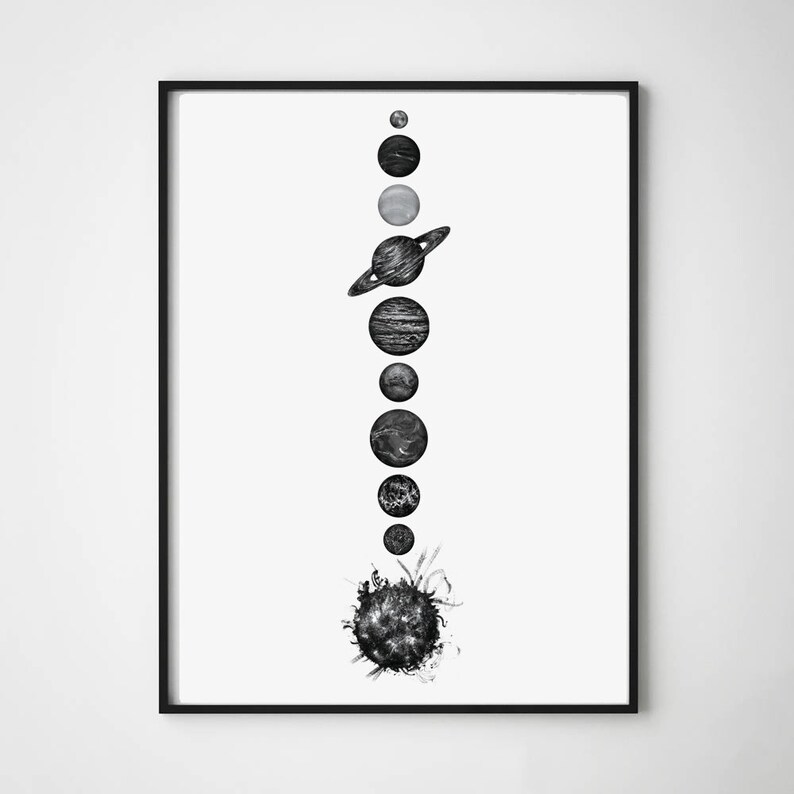 Solar System Printable Wall Art Space Poster Black and White Planets Space Print Astronomy Galaxy Room Decor Solar System Poster Minimalist image 4