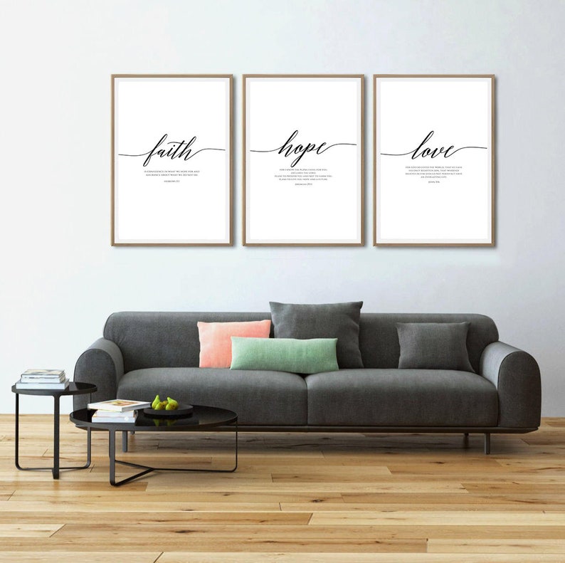Set of 3 Bible Verse Wall Art Scripture Wall Art Faith Hope Etsy