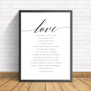 1 Corintios 13 Biblia cita imprimir versículos de la Biblia impresión amor de la boda bíblica es paciente imprimible habitación decoración cita verso Escritura arte de la pared imagen 2