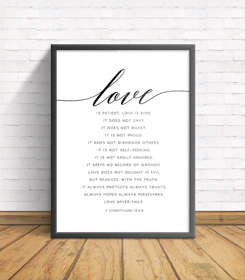 1 Corintios 13 Biblia cita imprimir versículos de la Biblia impresión amor de la boda bíblica es paciente imprimible habitación decoración cita verso Escritura arte de la pared imagen 2