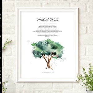 CUSTOM Psaume 1 Printable Baptême Cadeau Christian Name Wall Art Nursery pour les garçons Olive Tree Personnalisé Scripture Wall Art Baby Shower Gift