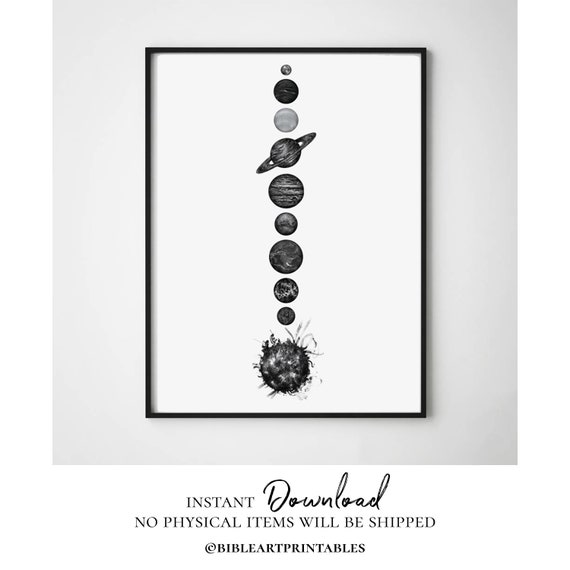Solar System Printable Wall Art Space Poster Black And White Planets Space Print Astronomy Galaxy Room Decor Solar System Poster Minimalist