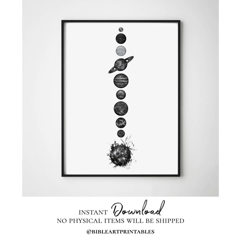 Solar System Printable Wall Art Space Poster Black and White Planets Space Print Astronomy Galaxy Room Decor Solar System Poster Minimalist image 1