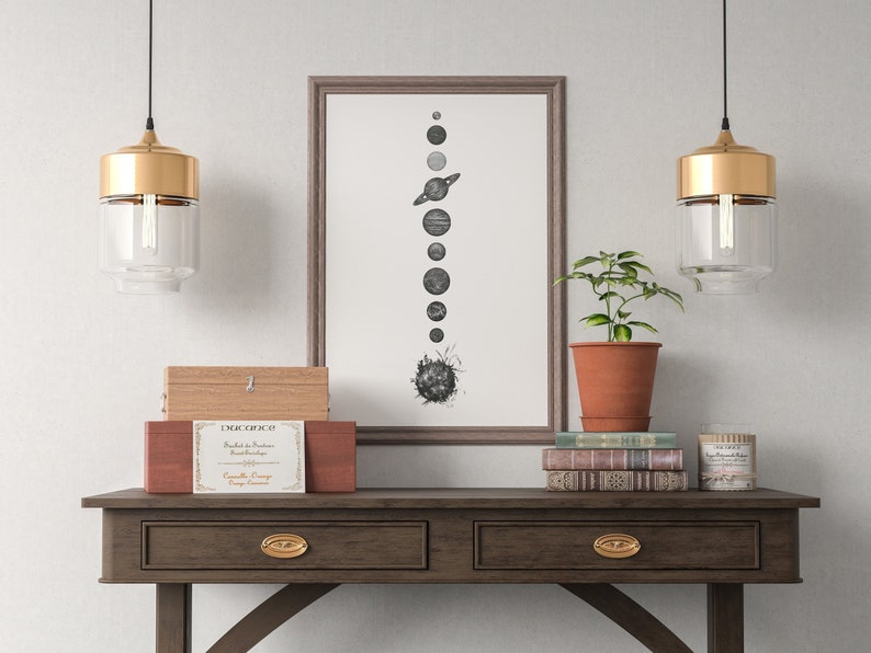 Solar System Printable Wall Art Space Poster Black and White Planets Space Print Astronomy Galaxy Room Decor Solar System Poster Minimalist image 3