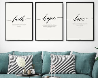 Set de 3 Biblia Verso Pared Arte Escritura Pared Arte Fe Esperanza Amor Pared Arte Vivero Pared Arte para Christian Hand Lettered Scripture Wall Wall Decal