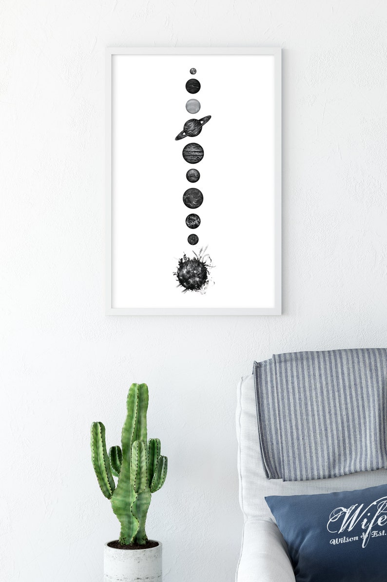 Solar System Printable Wall Art Space Poster Black and White Planets Space Print Astronomy Galaxy Room Decor Solar System Poster Minimalist image 2