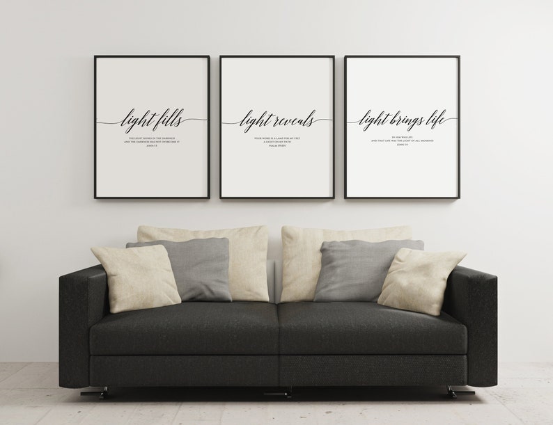 Set of 3 Bible Verse Wall Art Scripture Wall Art Light Fills Etsy