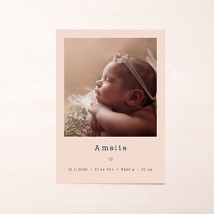 Babykarte Amelie I Ab 1,50 Euro I individualisierbar Dankeskarte Danksagung Geburt Karte DinA6 Babykarte Mädchen Junge