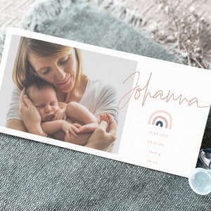 Dankeskarte Danksagung Geburt Regenbogen Babykarte Johanna individualisierbar  Karte Din lang