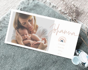 Dankeskarte Danksagung Geburt Regenbogen Babykarte Johanna individualisierbar  Karte Din lang