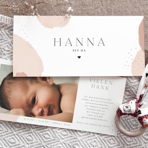 Babykarte Hanna I Ab 1,50 Euro I individualisierbar Dankeskarte Danksagung Geburt Karte Din lang