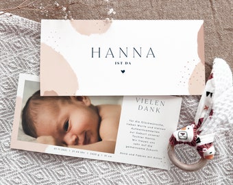 Babykarte Hanna I Ab 1,50 Euro I individualisierbar Dankeskarte Danksagung Geburt Karte Din lang