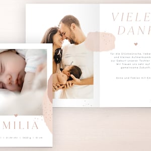 Babykarte Emilia I Ab 1,90 Euro I individualisierbar Dankeskarte Danksagung Geburt Klappkarte DinA6