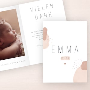 Babykarte Emma I Ab 1,90 Euro I individualisierbar Dankeskarte Danksagung Geburt Klappkarte DinA6