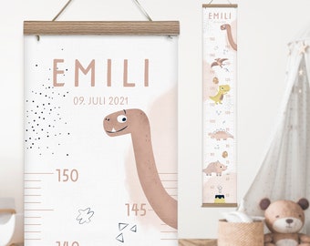 personalisierte Messlatte aus Canvas Stoff I Design Dinos rosa