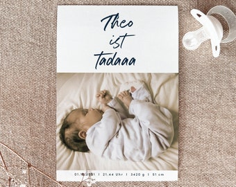 Babykarte Theo I Ab 1,50 Euro I individualisierbare Dankeskarte Danksagung Geburt Karte Mädchen Junge DinA6