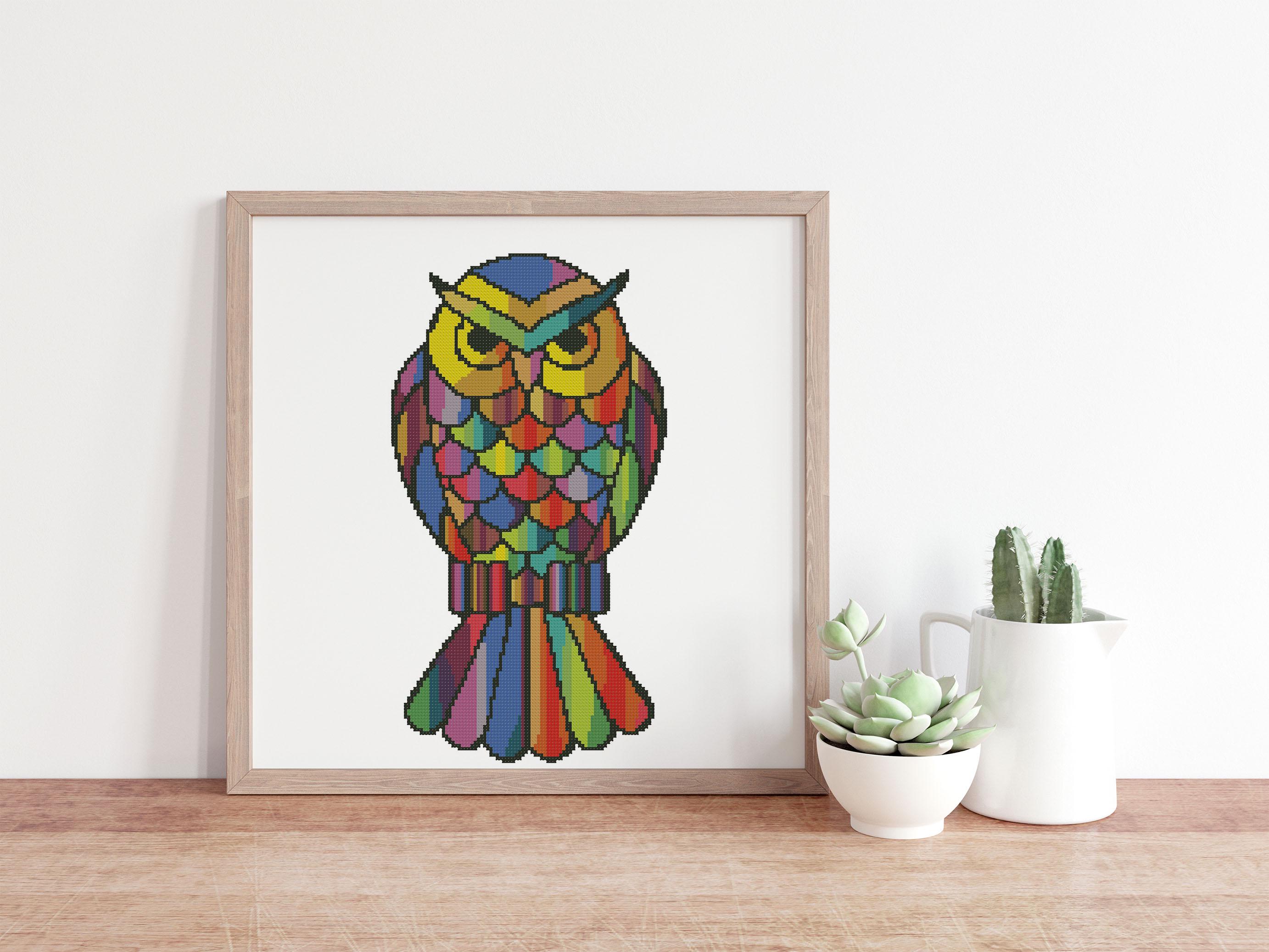 Owl geometric cross stitch pattern Instant digital download #92