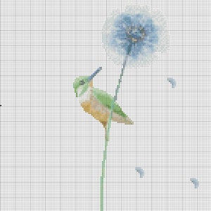 Bird Cross stitch pattern , watercolor bird, cross stitch pattern blowball, modern cross stitch pattern flowers 208 image 4