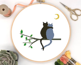 Patrón de punto de cruz "Gatos a la luz de la luna" (Descarga PDF) #162