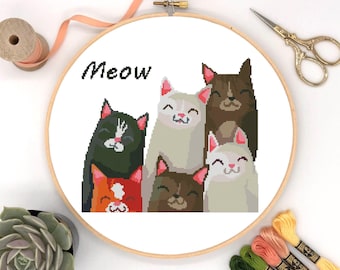 Kreuzstich Stickmuster mit Katze: Instant Download PDF, #233